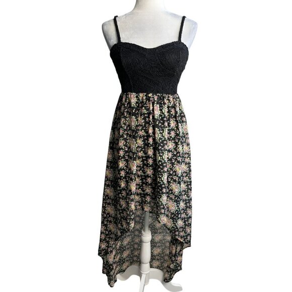 American Rag High Low Dress Black Petite Floral Boho Gypsy Peasant JRs Size S - Picture 1 of 9